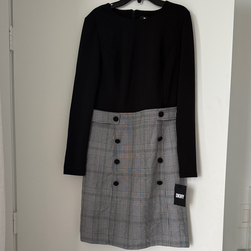 DKNY Black and Gray Checkered Dress